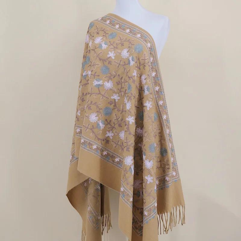 Embroidery Scarf Shawl Imitation Cashmere Woman  Designer Hand Embroidery Cape Thickening Keep Warm Winter Wrap