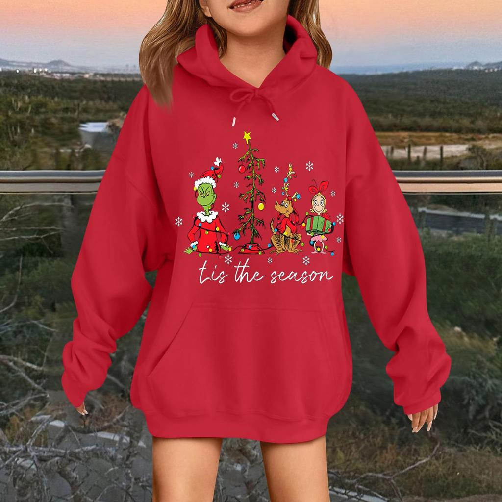 Children's Fashionable Casual Long-sleeved Loose Christmas Print Pullover Hooded Sweatshirt