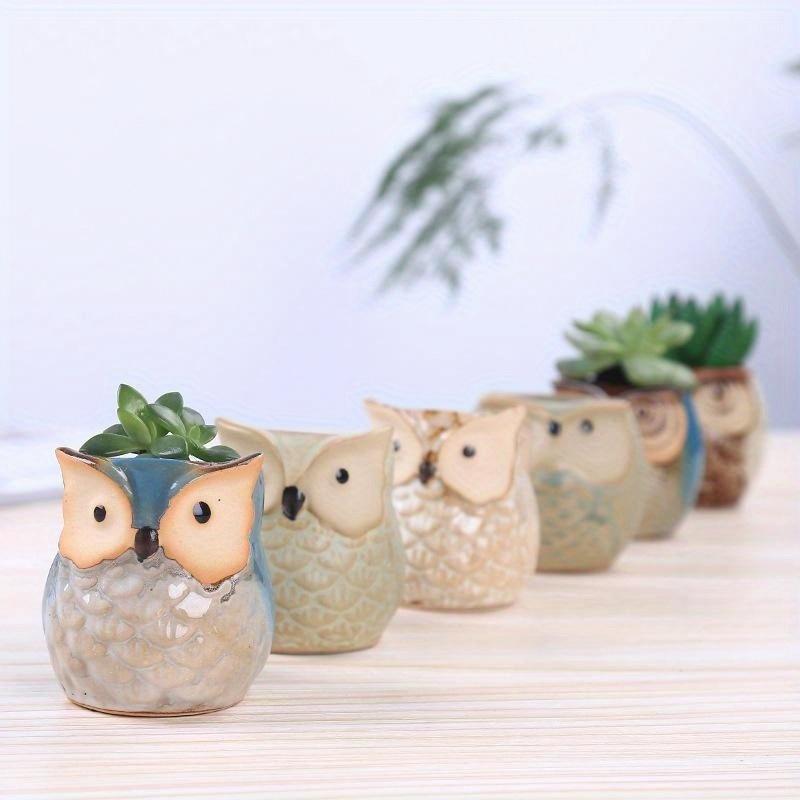 1Pc Personality Succulents Flower Pot Owl Animal Small Flower Pot Creative Cute Thumb Pot Ceramic Hole