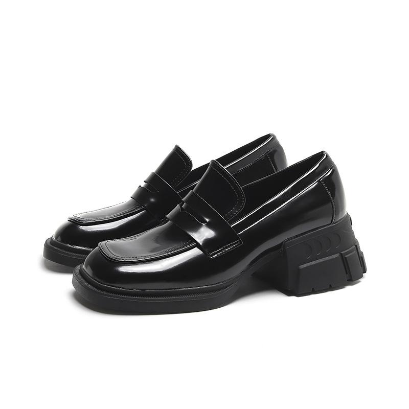 2025 lente nieuwe Britse stijl casual veelzijdige vierkante neus kleine leren schoenen interne hoogteverhoging JK instappers met temperament