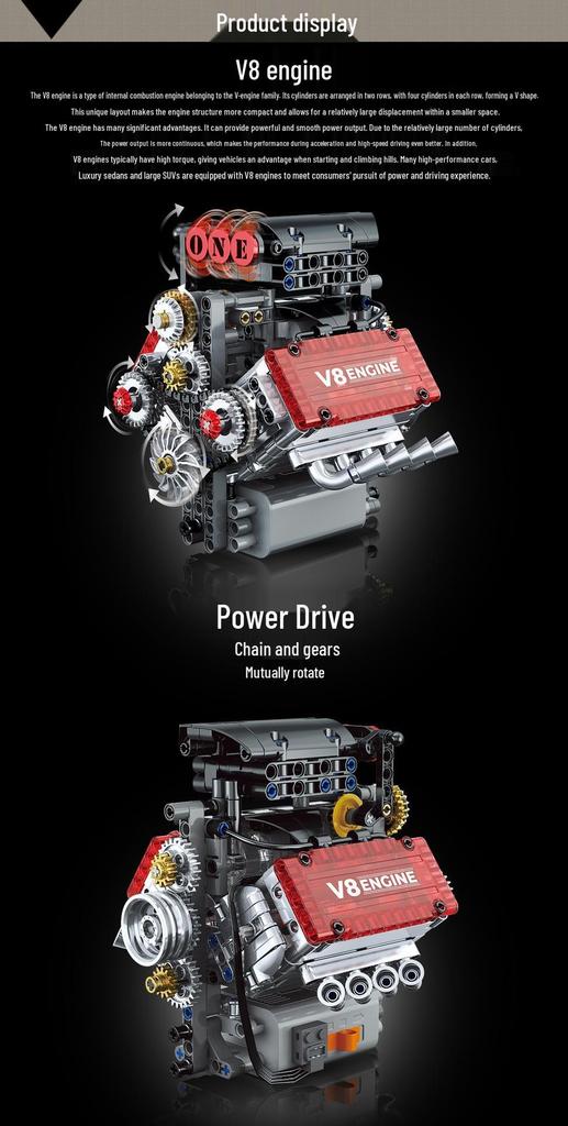 Cross-Border V8 Engine Building Blocks: Electric Mechanical Model for Educational Assembly