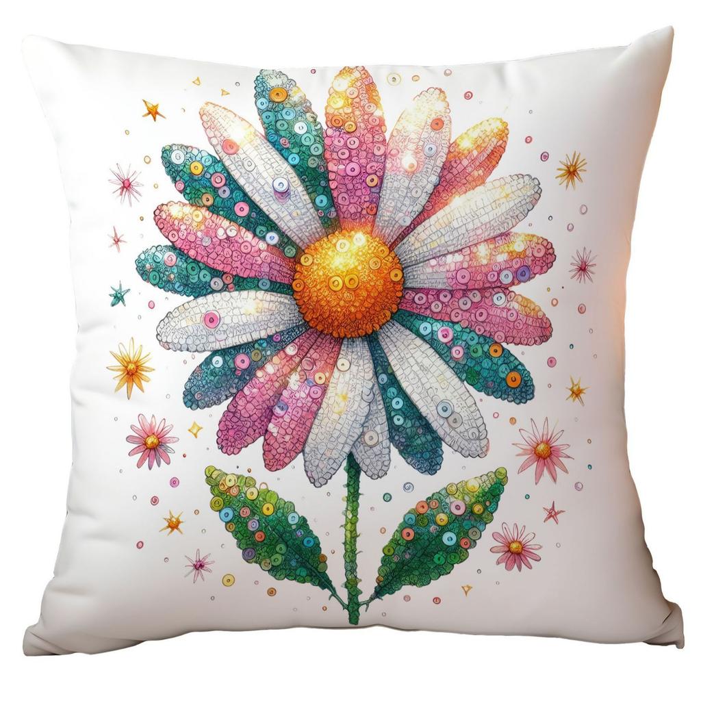 New Glitter Daisy Printed Pillowcase Light Luxury Floral Home Living Room Sofa Cushion Pillowcase