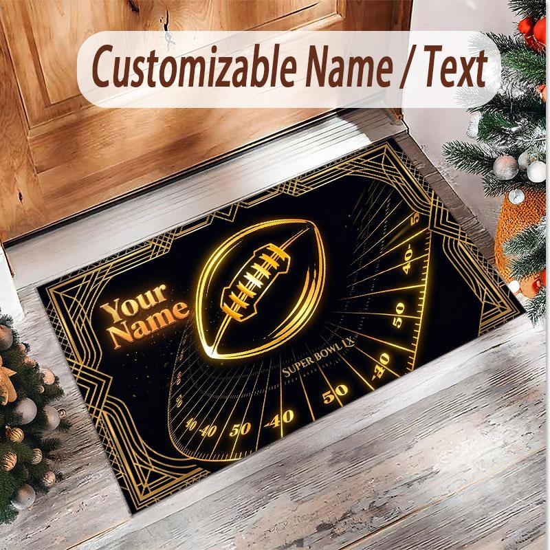 American Football Theme Soft Crystal Velvet Rug Custom Name & Text Print Non Slip Floor Rug for Bedroom Living Room