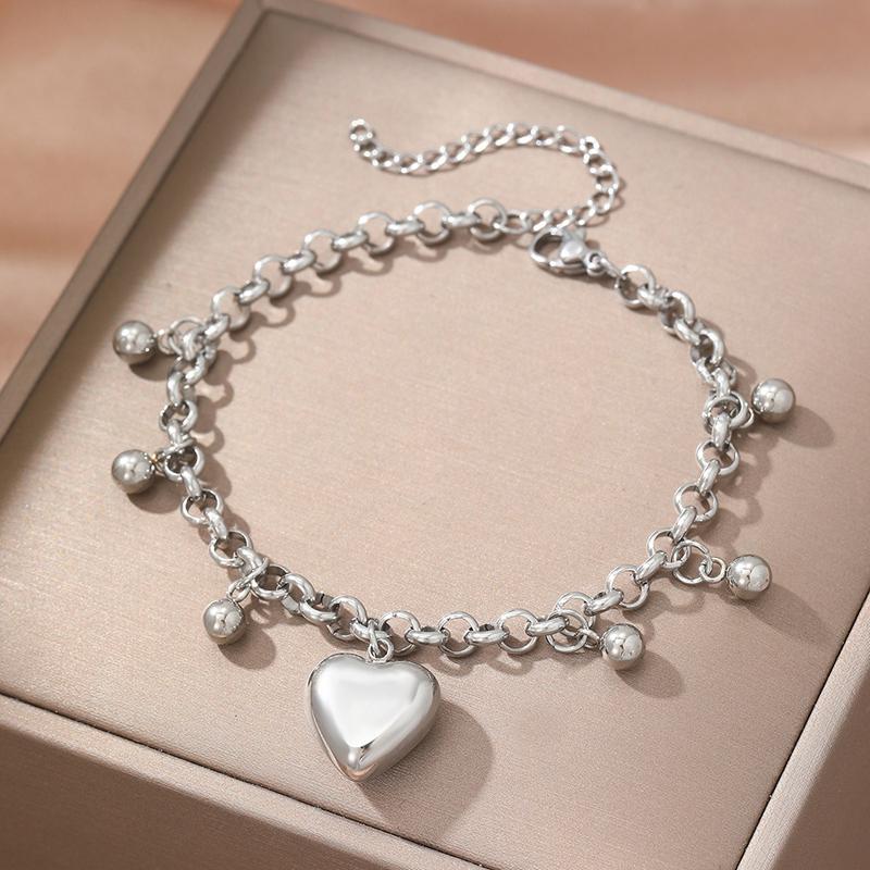 Stainless Steel Feather Pendant Bracelet for Women Men Punk Hip Hop Metal Ball Widen Chain Adjustable Hand Chain Fashion Zircon