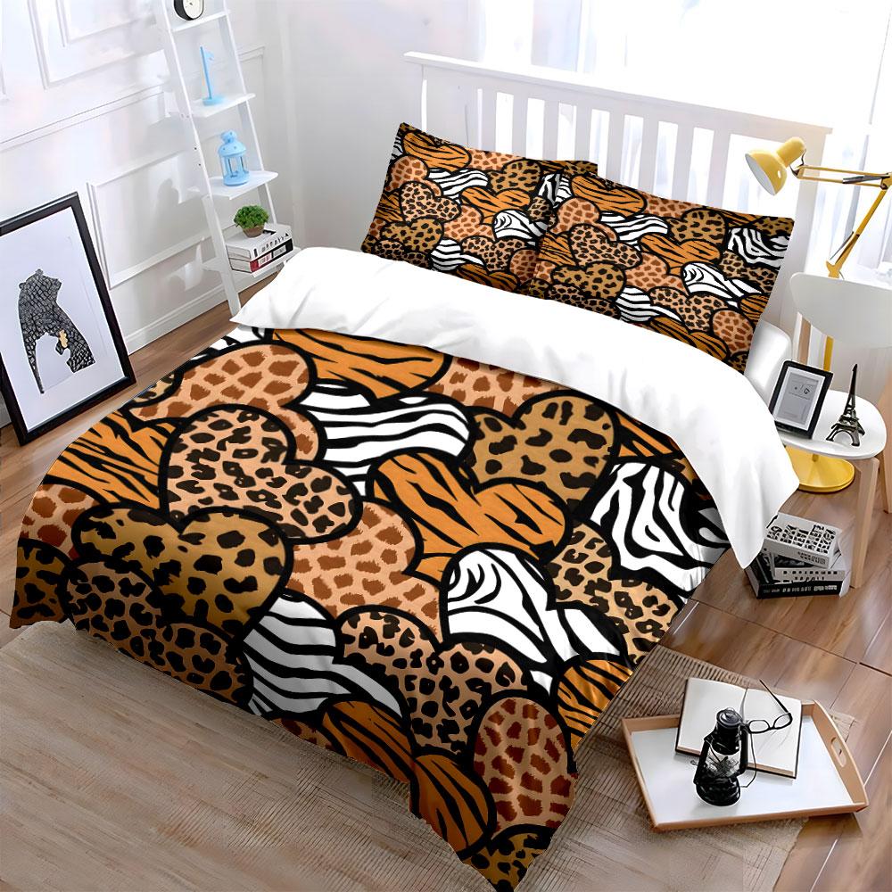 Animal Print Hearts Pattern Set  Kid'S And Adults' Bedroom Decor, Exquisite Three-Piece Bedding Set Gift