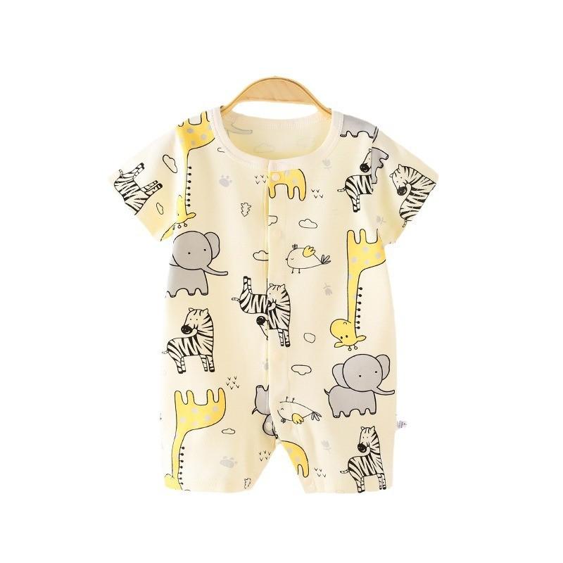 Elephant Penguin Bear Dinosaur Prints Baby Cotton Short Sleeve Romper With Safety Closure For Newborns