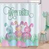 Happy Easter Bunny Shower Curtain Funny Rabbits Pink and Blue Eggs Bath Curtain Polyester Fabric Waterproof Bathroom Curtain Set