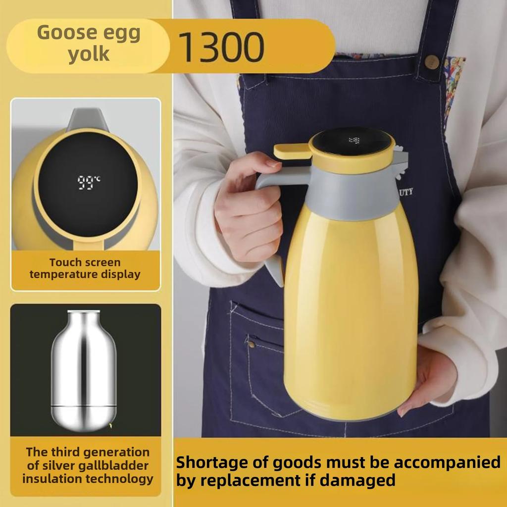 Kitchen Thermal Kettle Household Digital Display Coffee,1/1.3/2L Thermos Glass Liner Vacuum Flasks Large Capacity Water Bottle