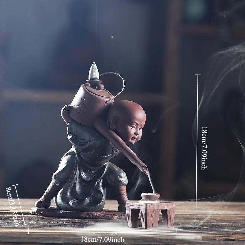 

1Pc, Creative Zen Kung Fu Monk Backflow Incense Burner Tea Art Tea Pet For Home Ornament (Without Incense)