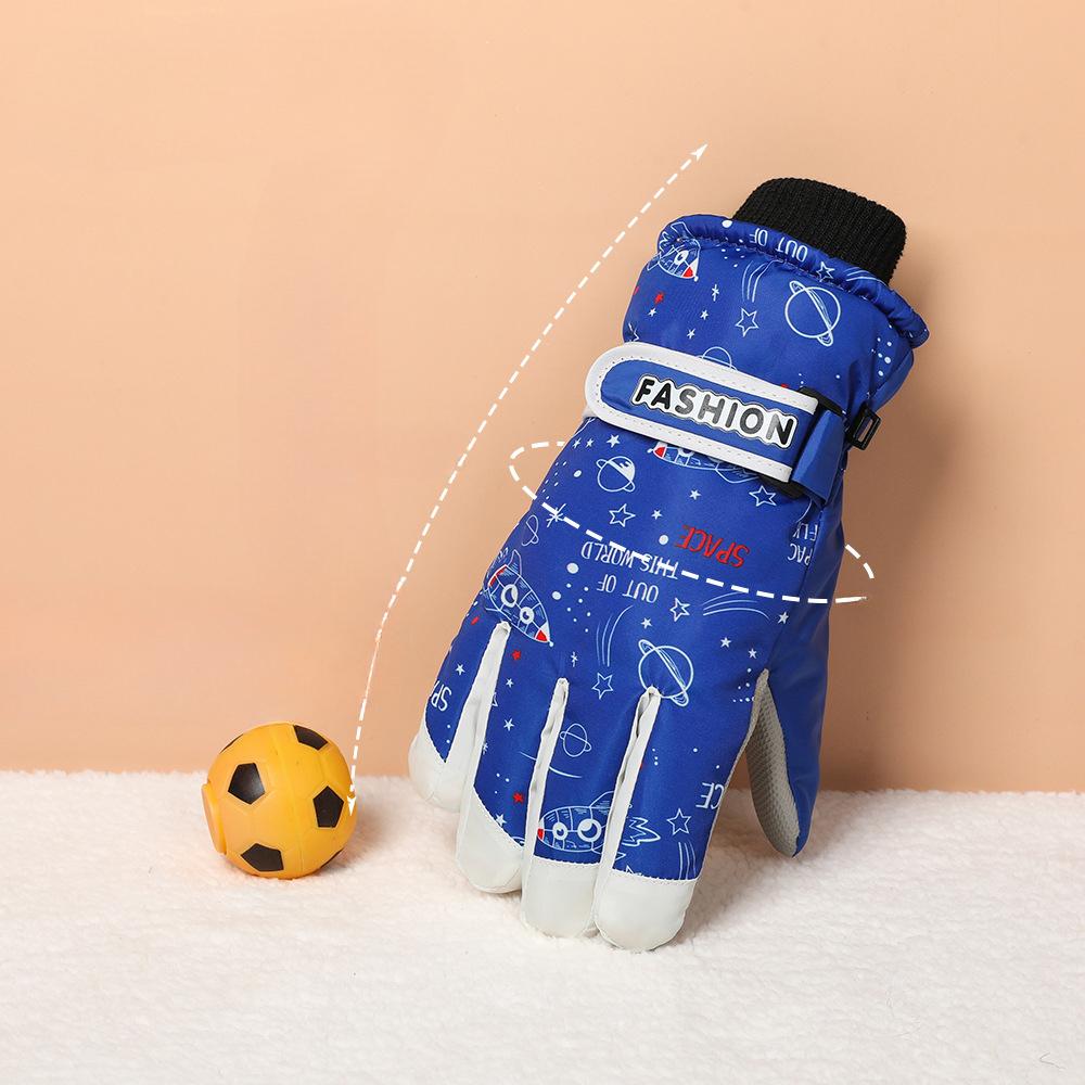 Children's Ski Gloves Outdoor Winter Warmth Plus Velvet Thickening Play Snow Windproof Boys and Girls Water Splashing Cold Proof Gloves