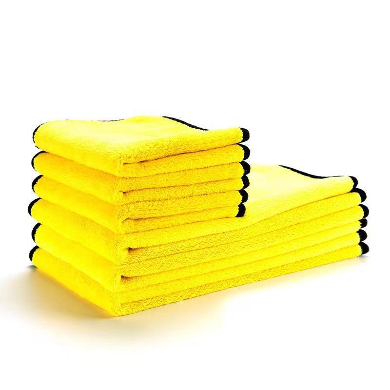 Dual-Color Coral Fleece Car Wash Towel - High Density, Double-Sided Cleaning Towel Gray-Yellow