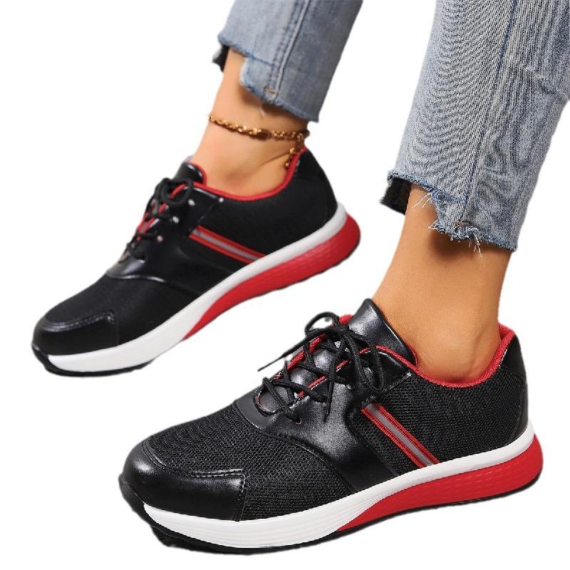 Flat Mixeds Colour Mesh Women Sneaker 2024 New Round Head Lace Up Casual Shoes for Women Lightweight Comfortable Running Shoes
