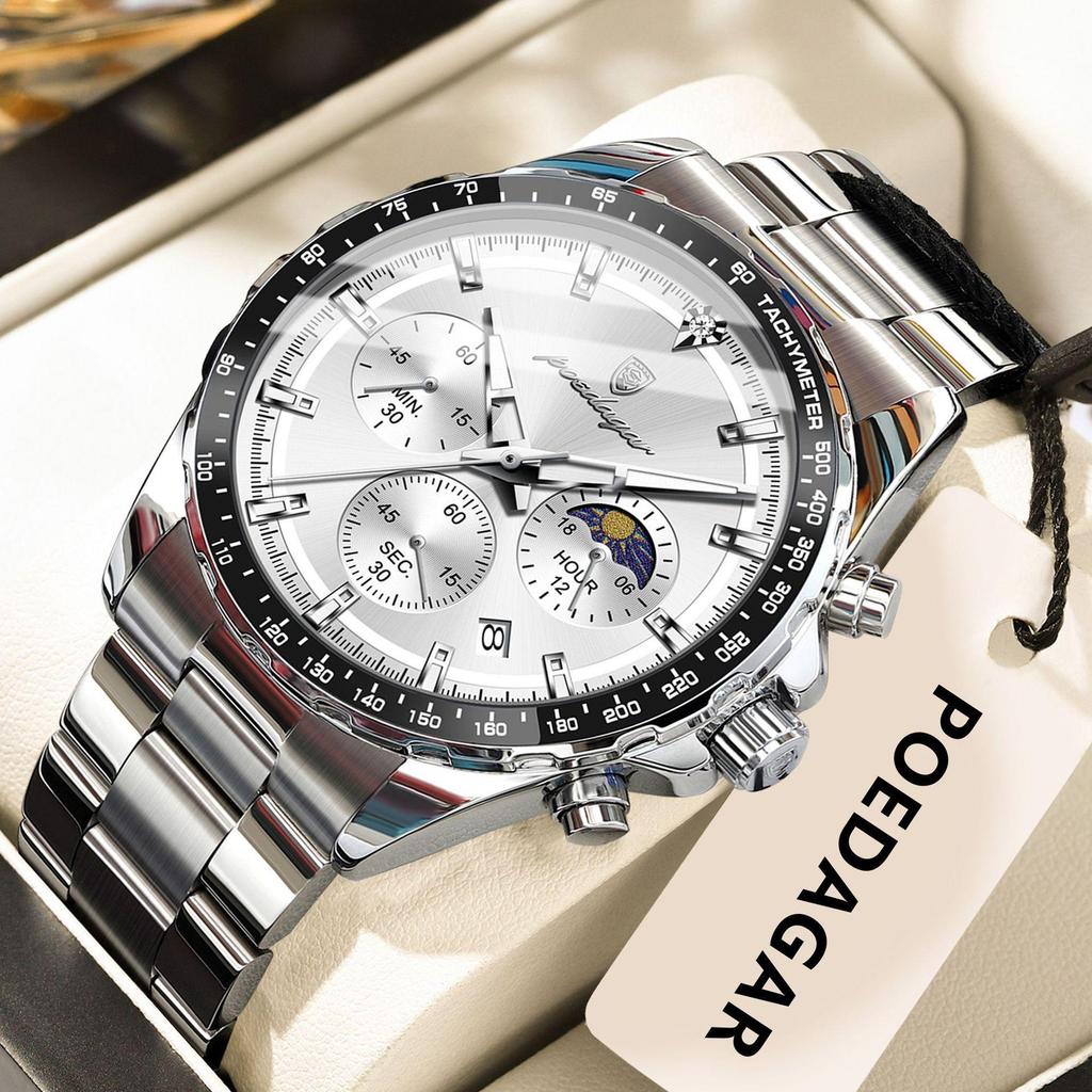 POEDAGAR Luxury Sport Watch For Men Waterproof Luminous Date Chronograph Man Wristwatch Stainless Steel Men's Quartz Watches