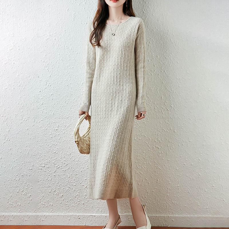 

Женское платье-свитер 100% шерсть MODERN NEW SAGA O-образный вырез трикотажный длинный пуловер зимние джемперы шерстяное длинное платье женское S бежевый