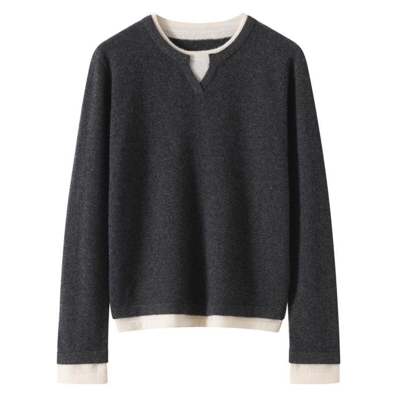 Women's 100% Pure Cashmere Long Sleeve Two-in-One Knit Pullover Sweater