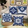 Set von 4 einseitigen böhmischen Blumen-Zierkissen im Vintage-chinesischen Marineblau-Weiß-Design, mit Samt-Reißverschlussbezug, geeignet für Sofa und Bett