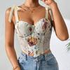 Sense Fishbone Corset Cross-Border European, American and French Style Floral Vintage New Arrival Print Contrast Color Slim-Fit Lace Up Camisole