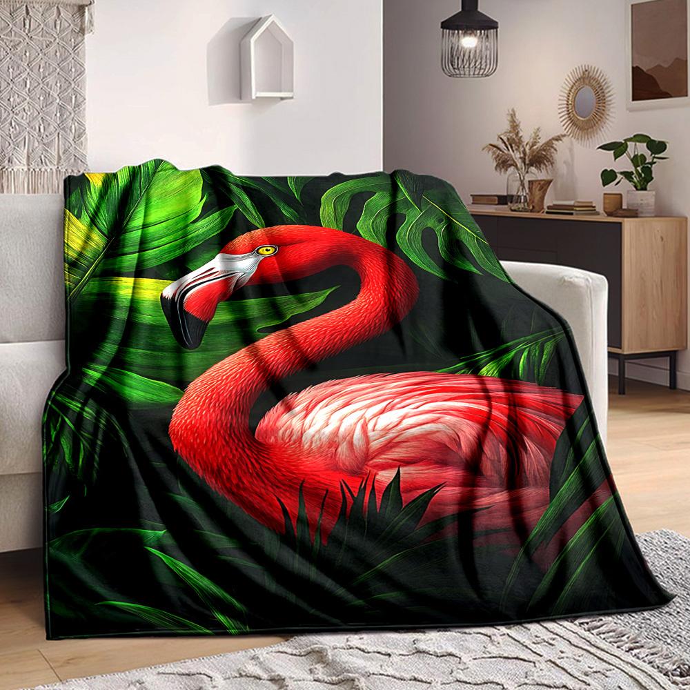 

1pc Flamingo Tropical Leaves Blanket, Lightweight Flannel Fleece with Digital Printing, Soft Warm for Sofa, Travel, Camping, Office, Couch, Chair, and 100x150cm