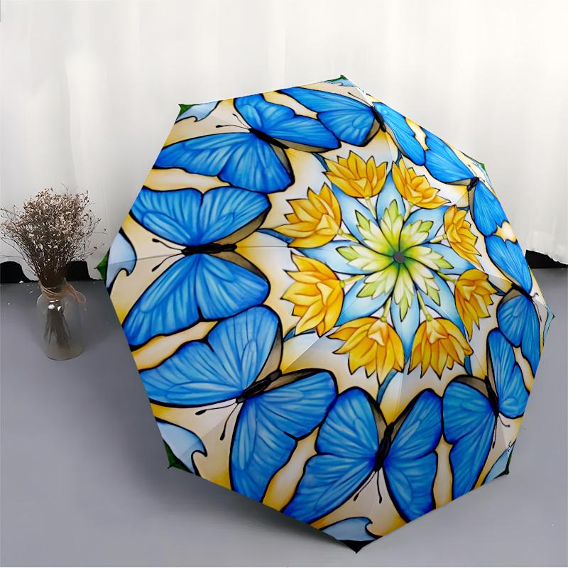 1PC Butterfly Mandala Automatic Open/close Umbrella with 8-Rib Structure for Women/Men, All-Season Use - Travel Essential, Stylish Accessory, Highqual