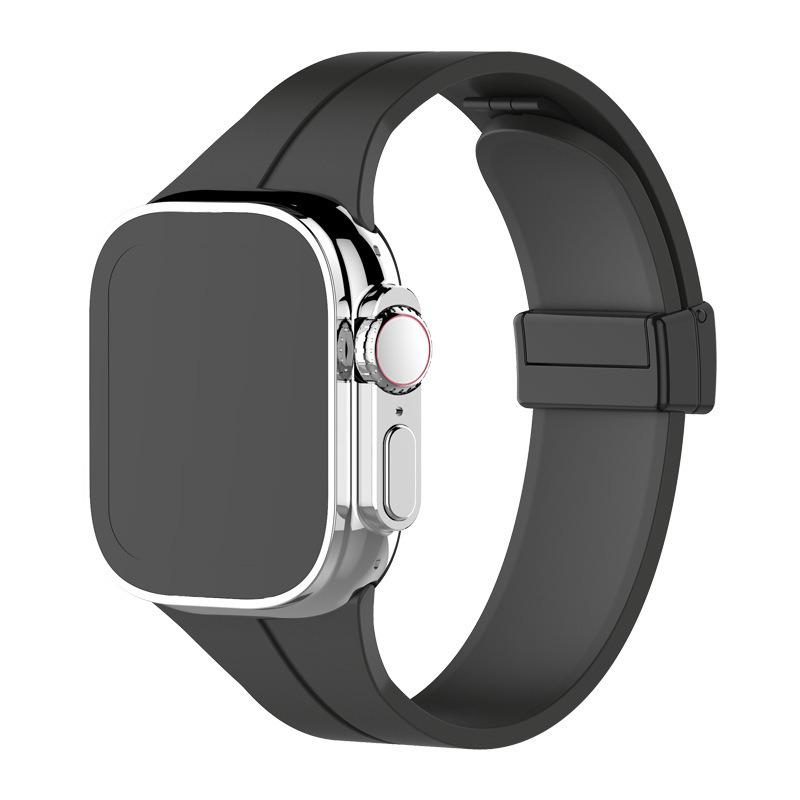 Compatible Silicone Magnetic Folding Buckle Band for Apple Watch S9/8/7/6/SE/Ultra