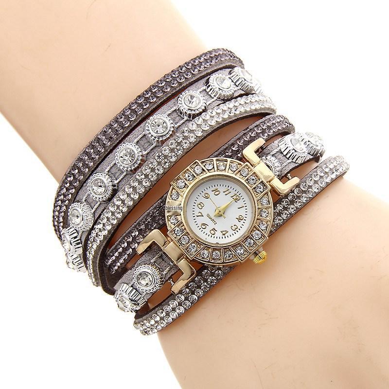 Damen Mode Wickelarmbanduhr - Diamantbesetzte Quarz-Armbanduhr