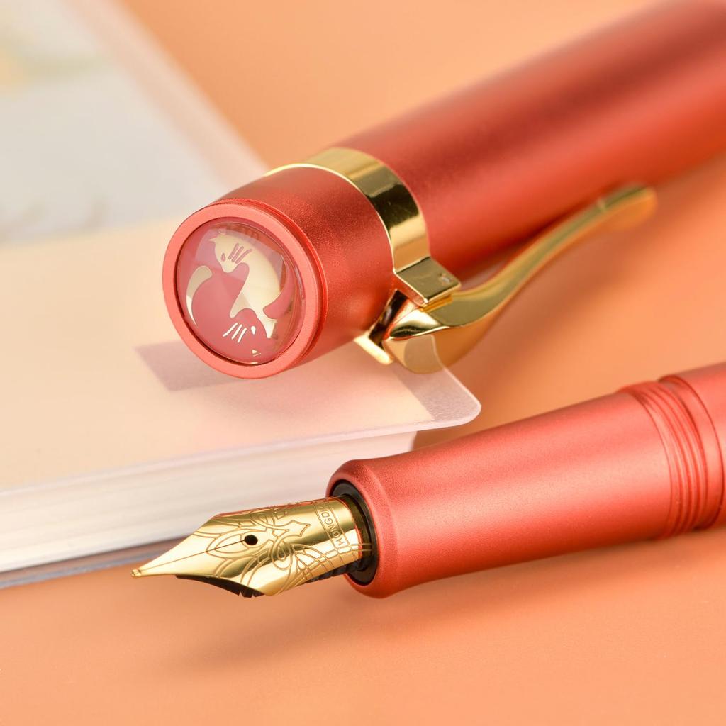Hongdian M2 Mini Fountain Fine Soft Slim Pocket Travel Pen Pen, Orange, Nib, Nib, Aluminum,