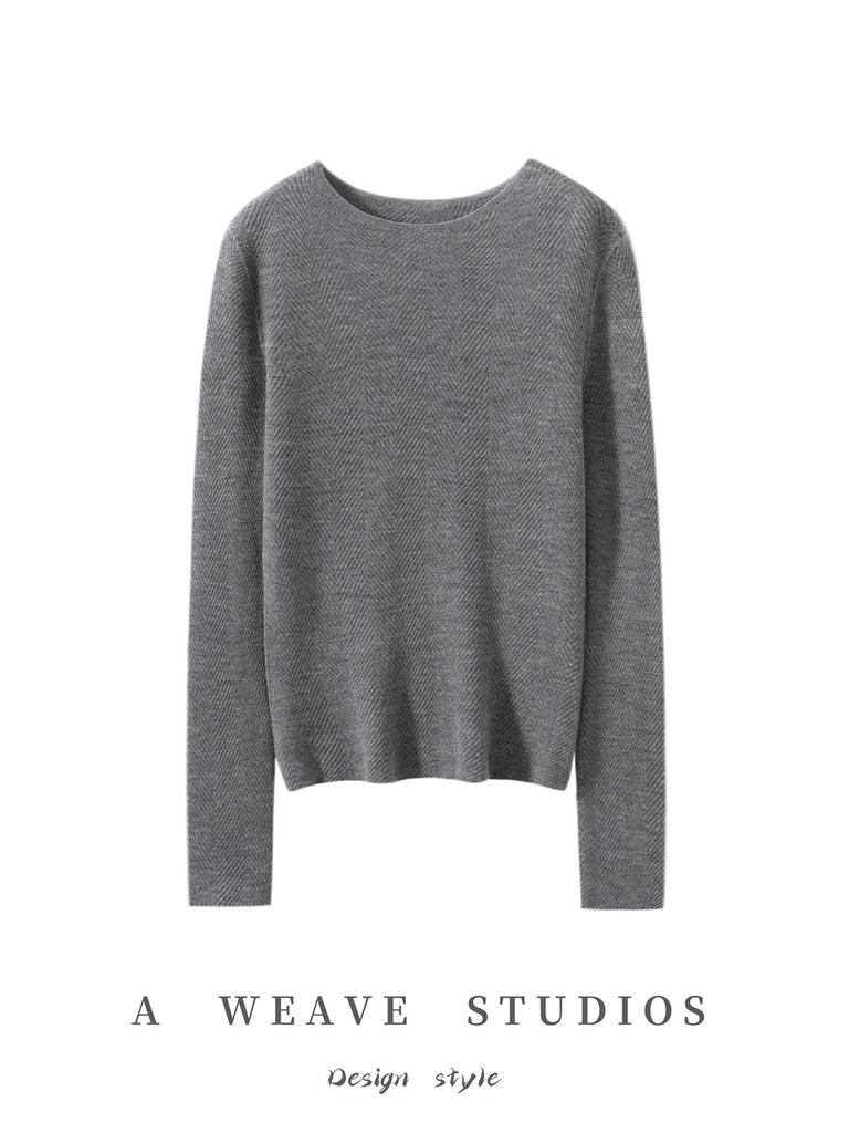 Women's 18-Gauge Pure Wool Yangzi Yarn One-Shoulder Herringbone Knit Top, Perfect for Spring and Autumn, Elegant and Versatile.