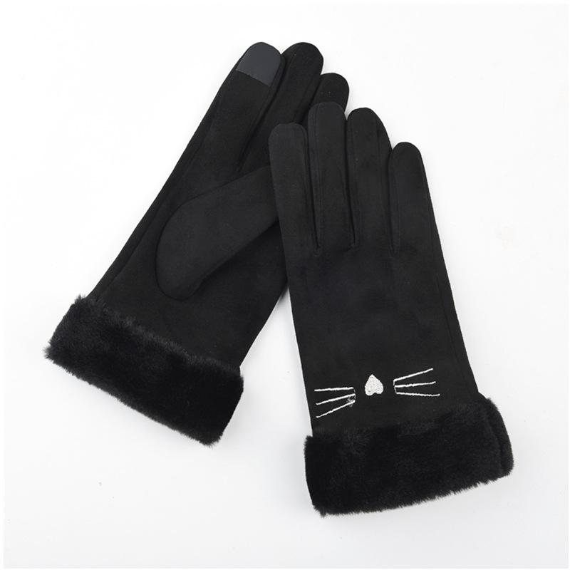 Winter gloves women's warm fleece thickened cute non-slip, windproof and cold-proof cycling electric car gloves