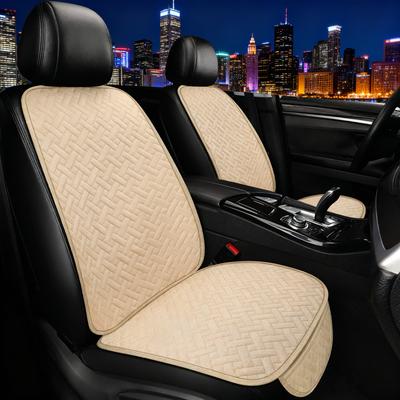 Car Seat Cushion Universal Linen Woven Pattern Half Pack Three Piece Set Without Backrest, Cotton Linen Anti Slip, No Binding, F