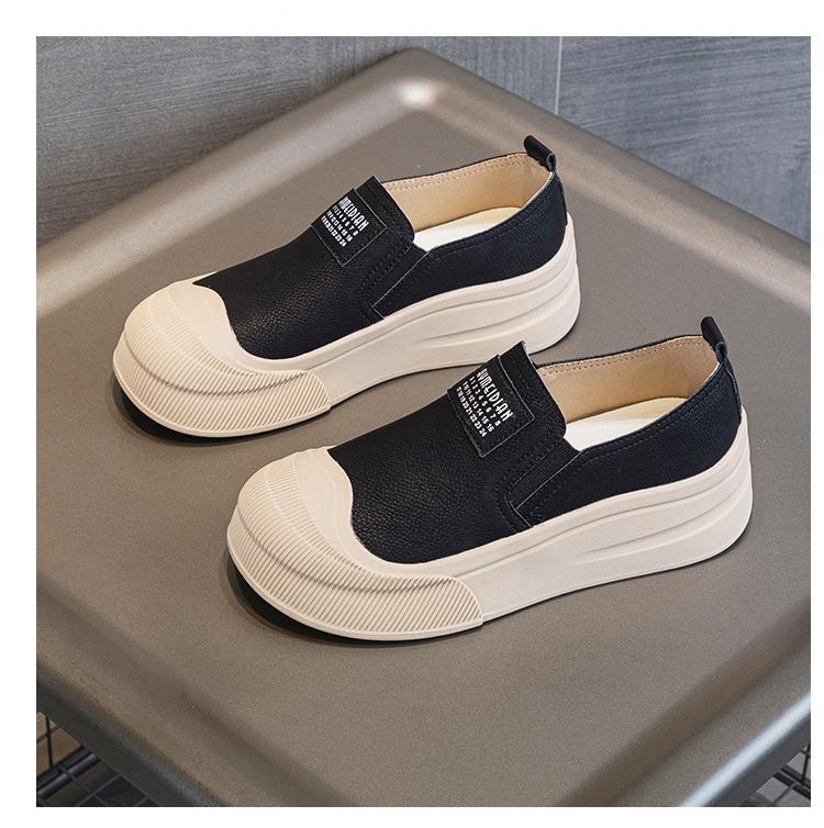 

Модные НОВЫЕ Весенне-Осенние Женские Лоферы Круглый Носок Толстый Каблук Обувь из Спилка для Женщин Повседневные Слипоны Большого Размера Обувь на Платформе 35 чёрный