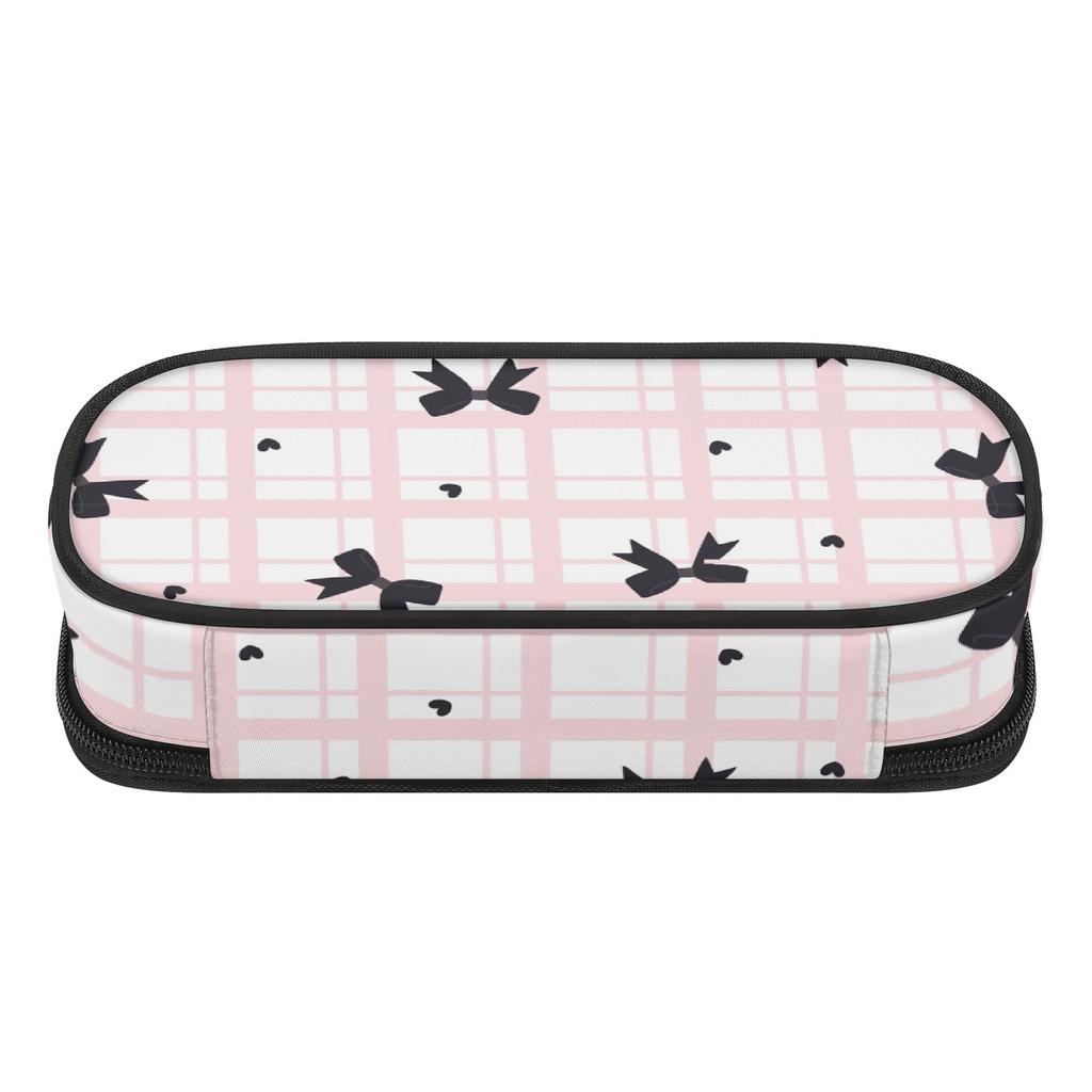 Pencil Pouch Printed 300D Polyester Zip Around Closure with Main Compartment Mesh Pocket and Pen Slots for Daily School Use