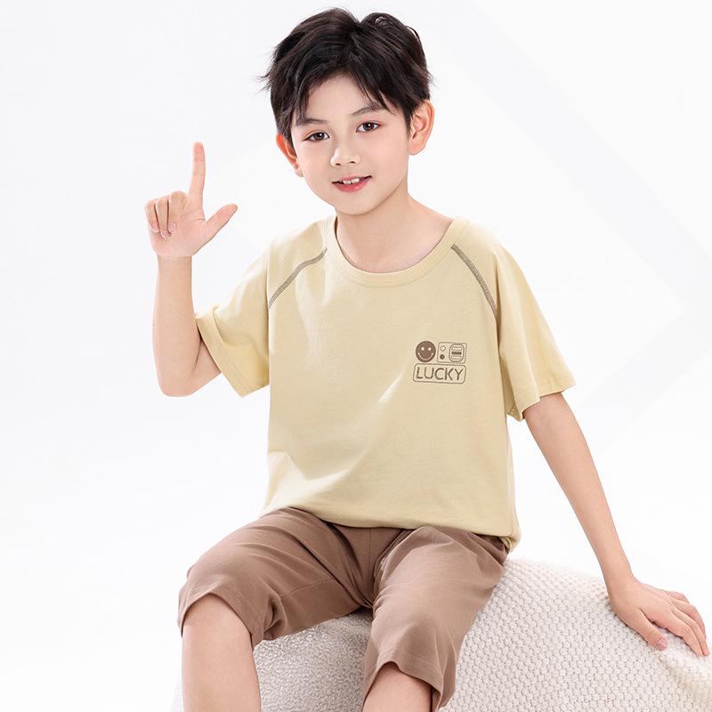 Boys' Cotton Pajama Set - Short Sleeve & Breathable Summer Homewear