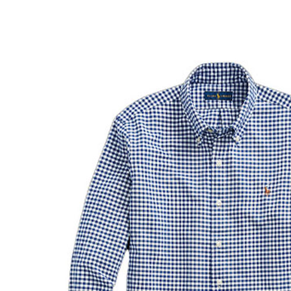 Polo Ralph Lauren FW22 Plaid Logo Embroidered Polo Long Sleeve Shirt Men Shirts Blue MNPOWOV16820202-400