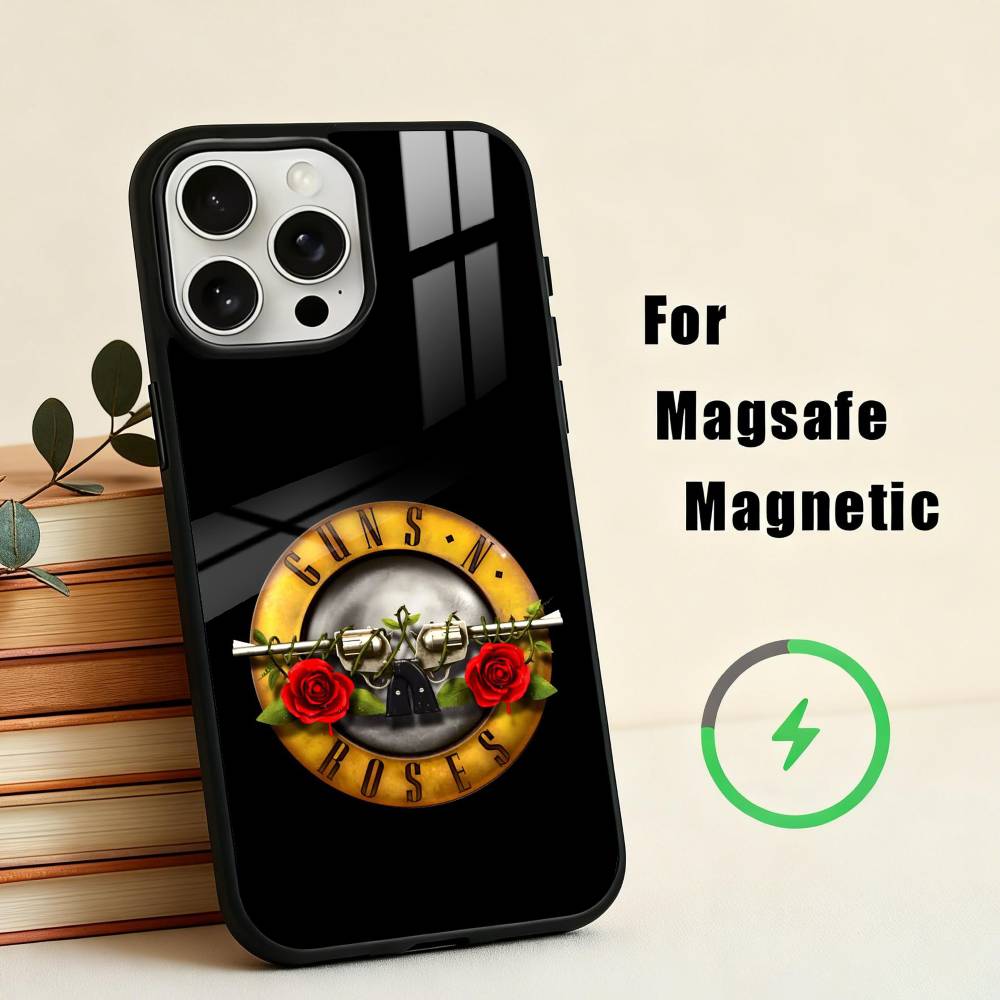 Band G-Guns-S N R-Roses  Phone Case For iPhone17,16,15,14,13,12,11 Plus,For Magnetic Wireless Charge Cover