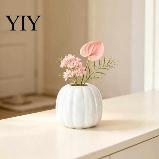 Layered Design Vases for Balcony 5.5 Inch Resin White Vase, Modern Minimalist Tabletop Flower Nordic Style Decor Items Conference Rooms Decorative