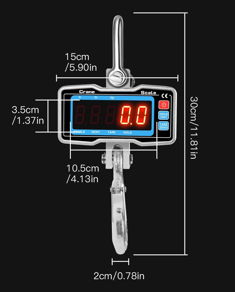 Precise Digital Crane Scale: 2000kg Capacity Hanging Hook with Display