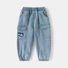 Toddler Boys Patch Embroidery Jeans Cotton Denim Pants Casual Long Trousers