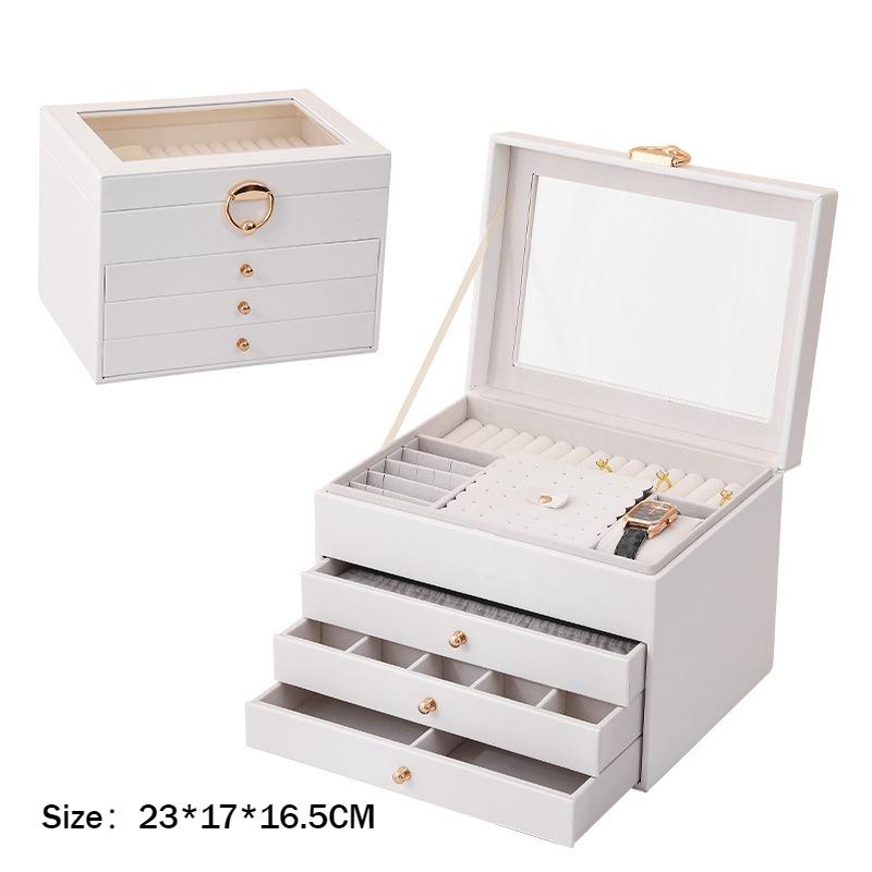 

Leather Jewelry Organizer Box Earrings Rings Display Boxes Transparent Jewellery Storage Cases Multilayer Ornament Displays Case белый