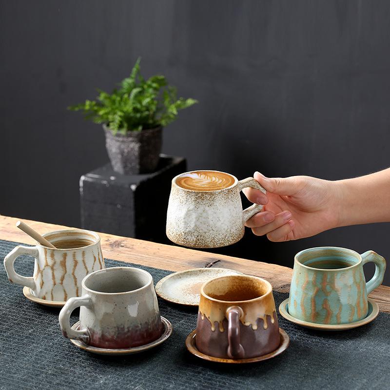 Japanese Ceramic Coffee Mug and Saucers Set Vintage Breakfast Oat Mug Creative Afternoon Camellia Flower Tea Cup Home Water Cup