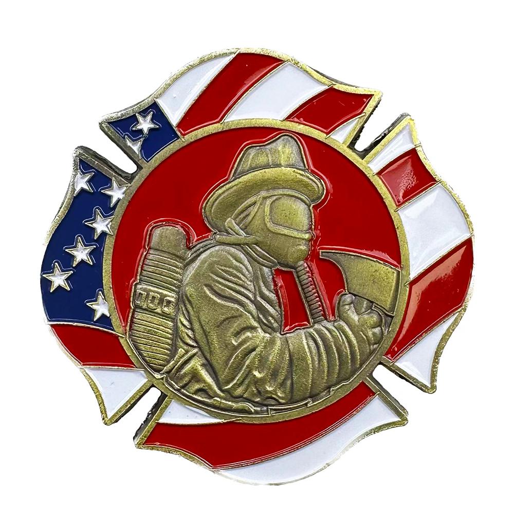 US Firefighter Challenge Coin Collectibles Fire Rescue Commemorative Medal in Capsule United States Flag Pattern Honor Badge