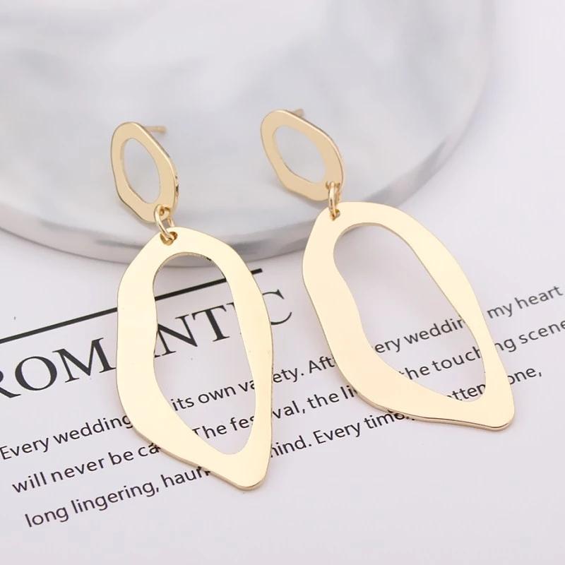 New Fashion Gold Metal Drop Earrings for Women Irregular Geometric Pendants Earrings Trend Brincos Jewelry Gift