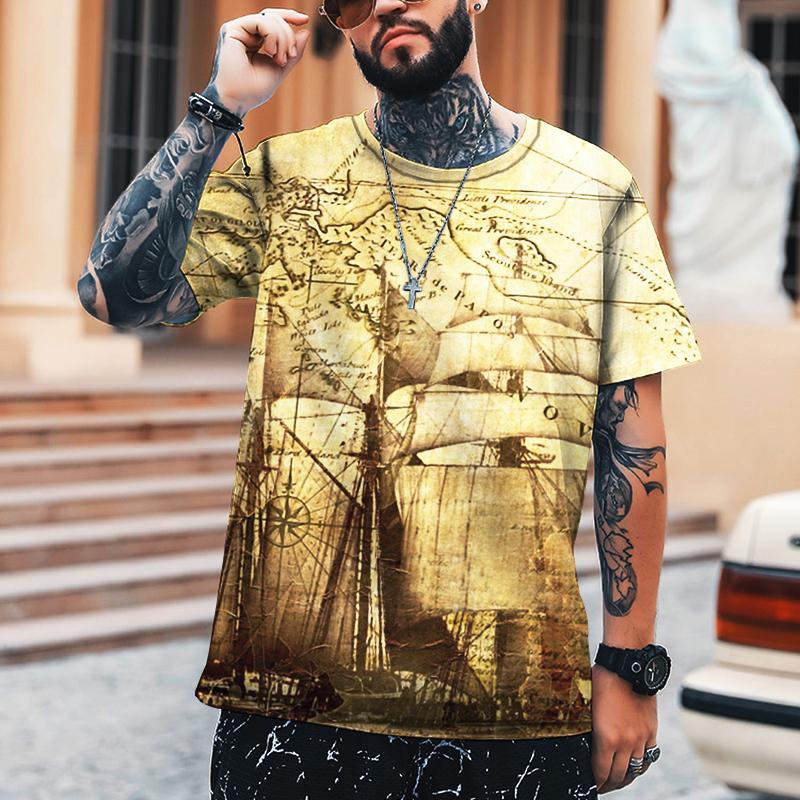 Hip-hop Retro Map Coordinate Tričko Pánské 3D strojový potisk Tričko nadměrné velikosti Street Summer Krátký rukáv 2022 Značka Top