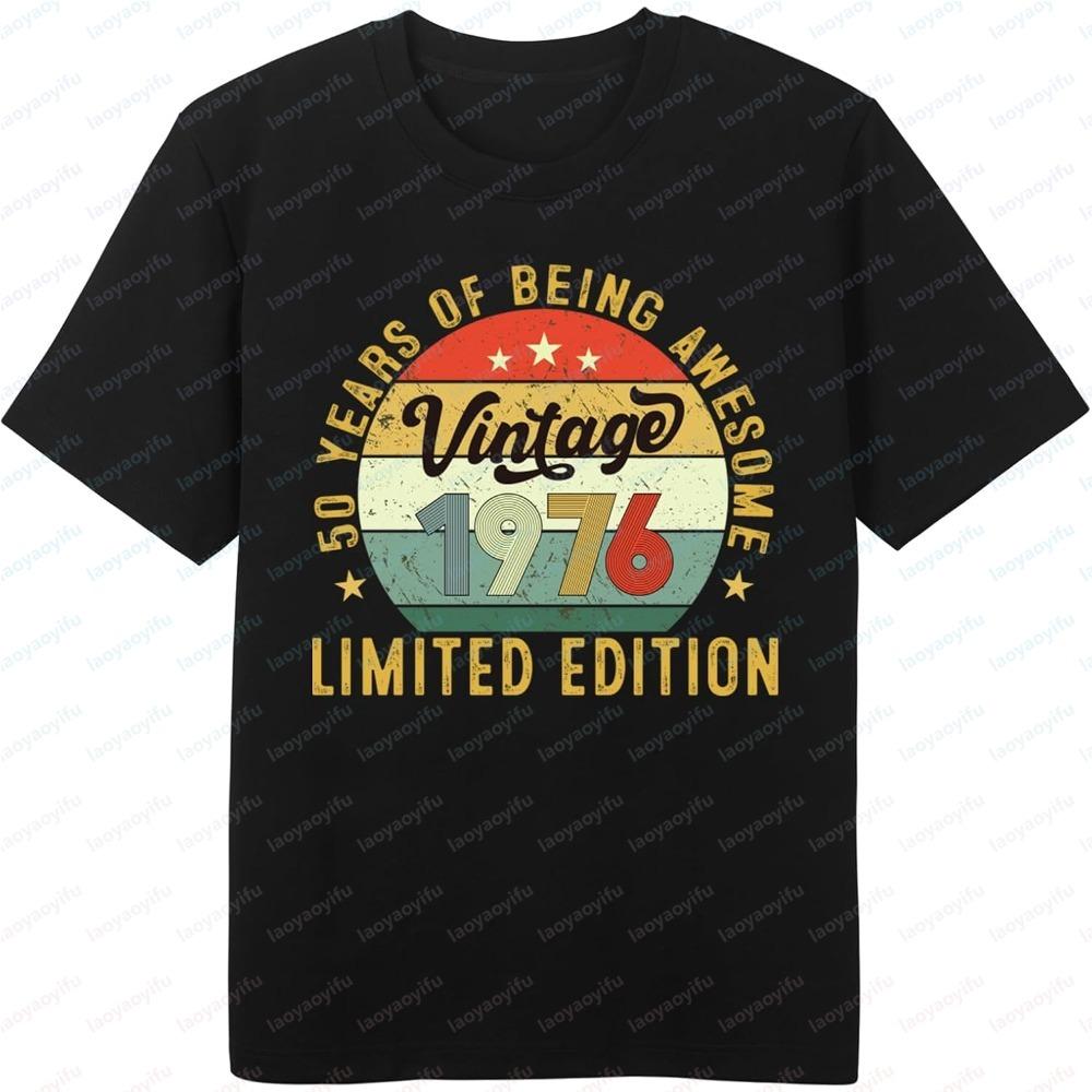 

Fashion Men s Summer T-Shirt Vintage 1976 50 Years of Being Awesome Graphic Tee Fashion 50th Birthday Gift Women Tops XXS
