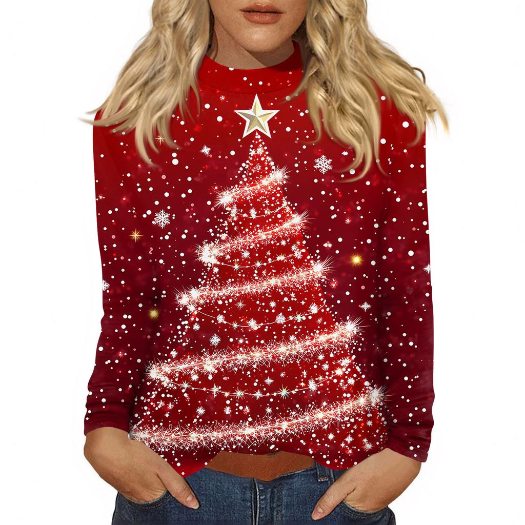 Cămăși de toamnă casual cu mânecă lungă Hanorac cu imprimeu vintage Pulover cu gât înalt