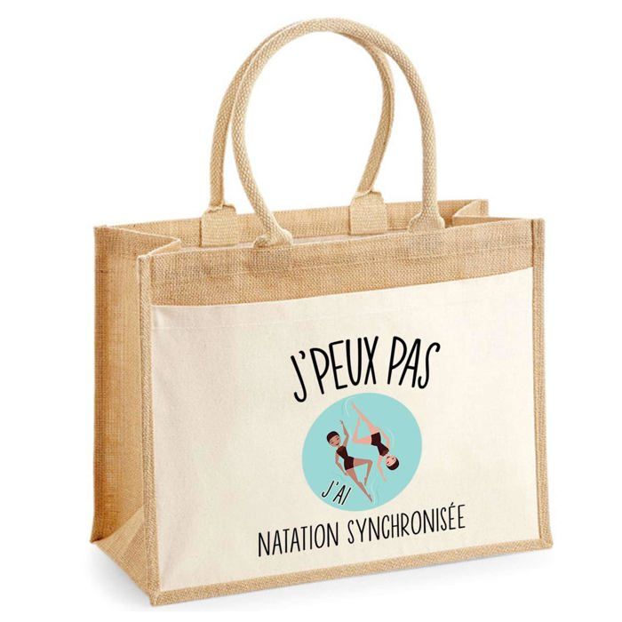 Sac de plage - PLANETEE - jute avec poche Natation Synchronisée 'J'peux pas' - Coton - Multicolore - 43x33 cm