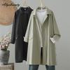 Stil Englezesc Primăvară Toamnă Femei Trenci Guler Rever Negru Kaki Supradimensionat Midi Coat Mânecă Lungă Bumbac Casual Larg Jachetă