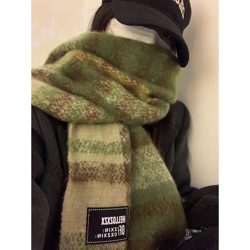 

Korean Version of Mohair Plush Scarf for Women Winter High End New Versatile Plaid Scarf Student Shawl Outer Wear 230*50cm