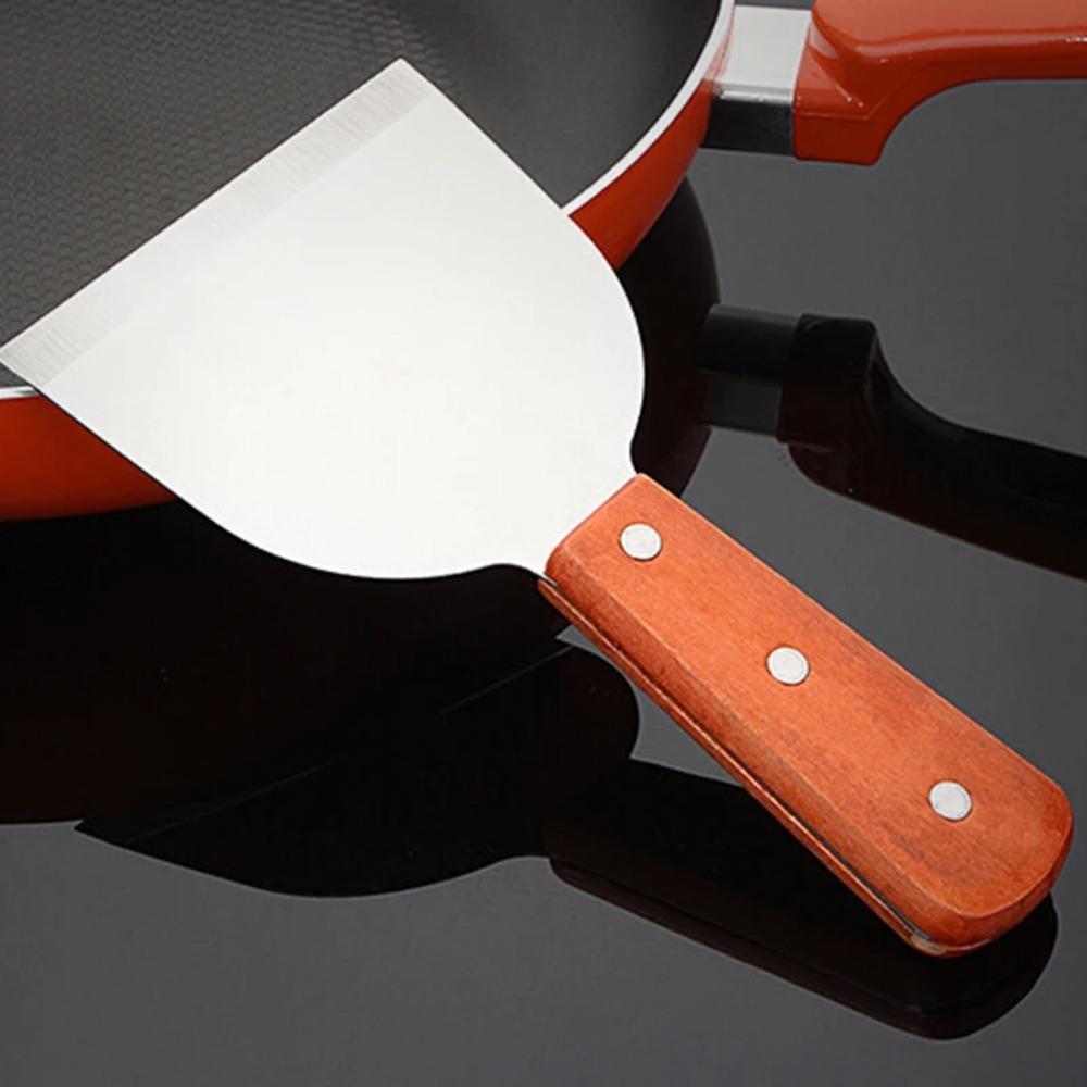Anti-scald Wooden Handle Grill Spatula Rust-proof Pancake Turner Steak Spatula  Teppanyaki