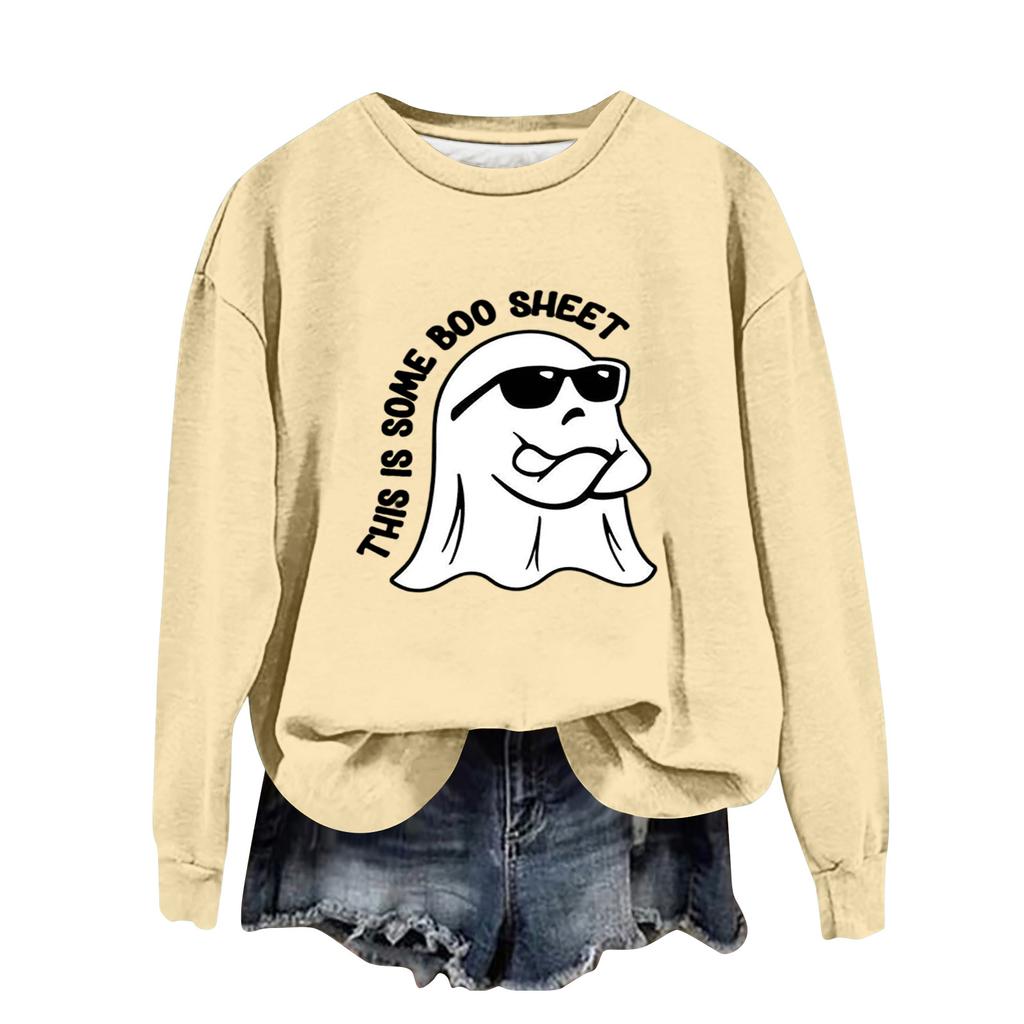 Women's Fashion Casual Long Sleeve Halloween Printed  Neck Sweatshirt