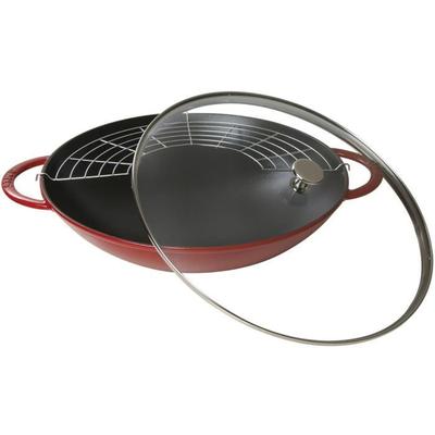 STAUB 405098980 - Wok with Lid - Ø 37 Cm - Cherry - All Heat Sources Including Induction